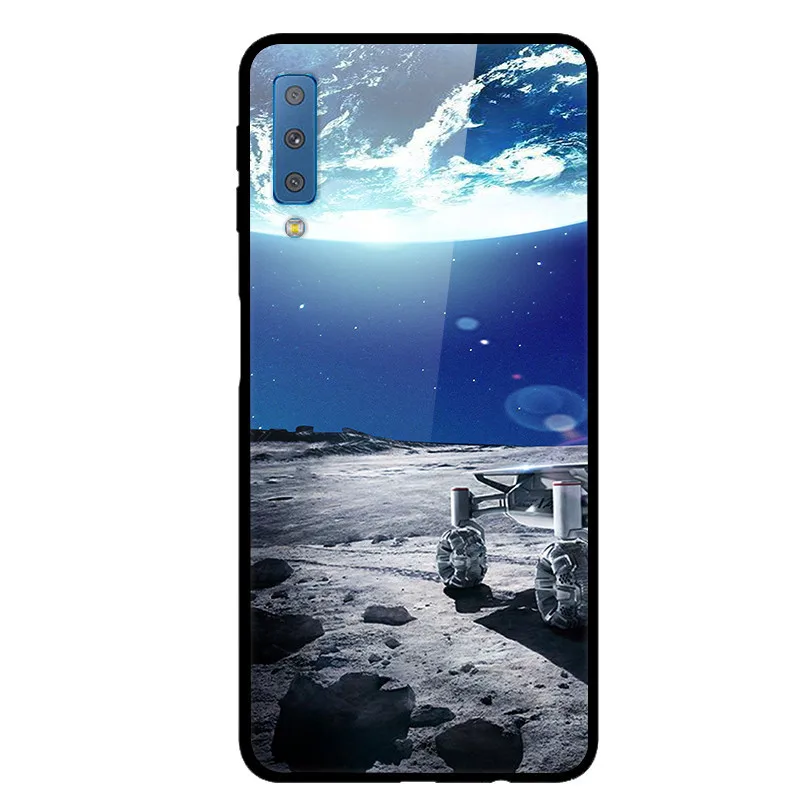 Чехол из закаленного стекла для samsung Galaxy A7, чехол с планетой космосом, стеклянный чехол на заднюю панель для samsung A7, A750, A750F 6,0, чехол