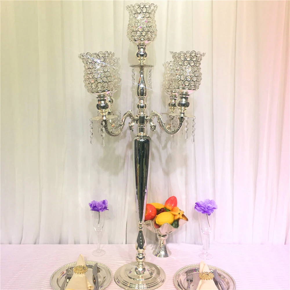 Горячий 110 см высокий хрустальный свадебный канделябр подсвечник Настольный
