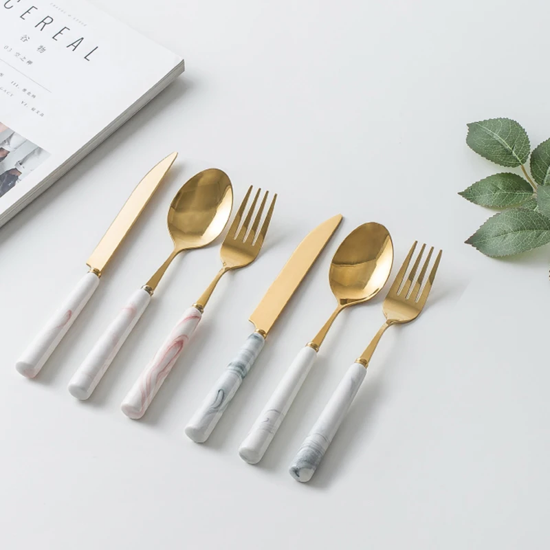 3 шт портативная мраморная керамическая ручка 304 нержавеющая сталь столовая посуда столовые приборы набор столовые приборы, ложка, вилка набор ножей