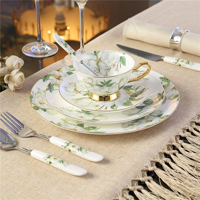Full Tableware C Европейский пасторальный костяной фарфор, набор посуды с вилкой, нож, тарелки, Британский Королевский современный фарфор, столовые приборы, столовая посуда - Цвет: Full Tableware C
