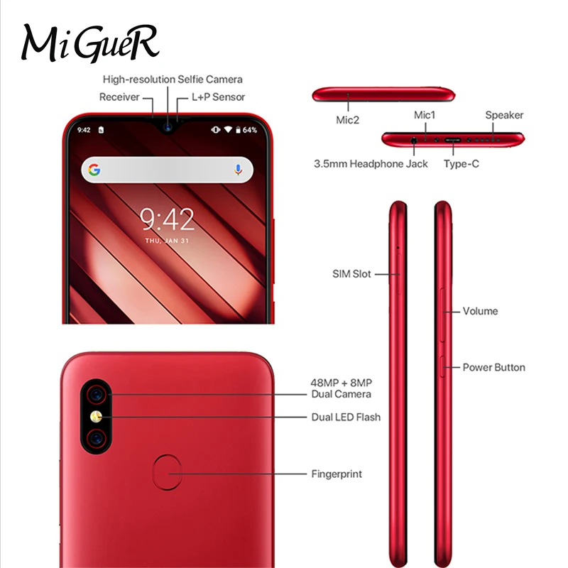 UMIDIGI F1 Play Android 9,0 камера 48 Мп+ 8 Мп+ 16 МП 5150 мАч 6 ГБ ОЗУ 64 Гб ПЗУ 6," FHD+ Helio P60 глобальная версия смартфон двойной 4G