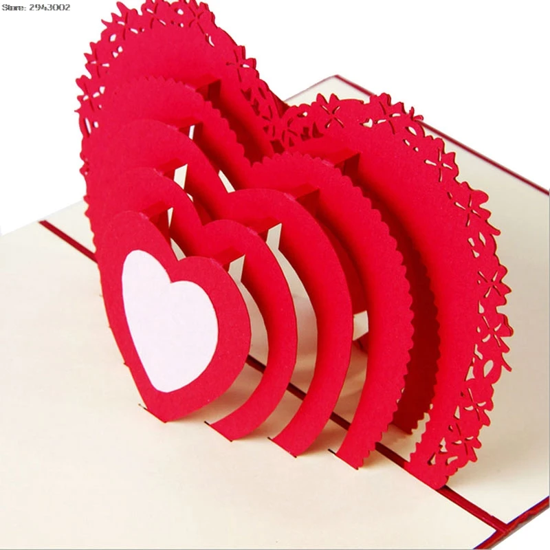 3D Сердце Форма всплывающие лазерная резка Поздравительные открытки на день