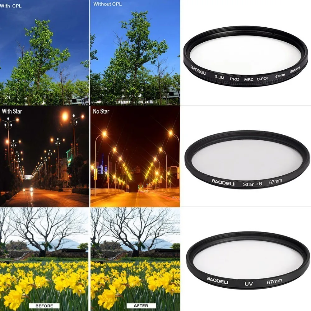 Комплект фильтров BAODELI Dslr Mrc для объектива 49 52 55 58 62 67 72 77 82 мм|Фотофильтры