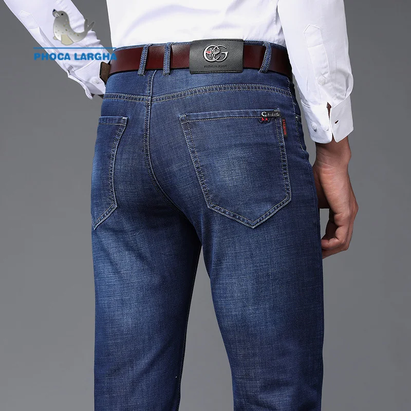 Мужские повседневные джинсы Классические облегающие с эластичным подкладом 2019 |