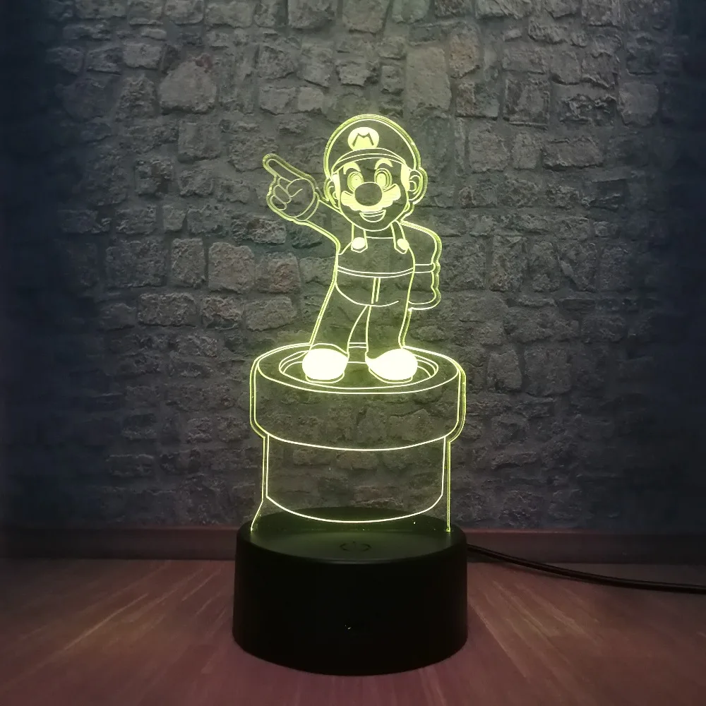 Мультфильм милый супер Марио действие 3D LED RGB сенсорный Ночной светильник Рисунок