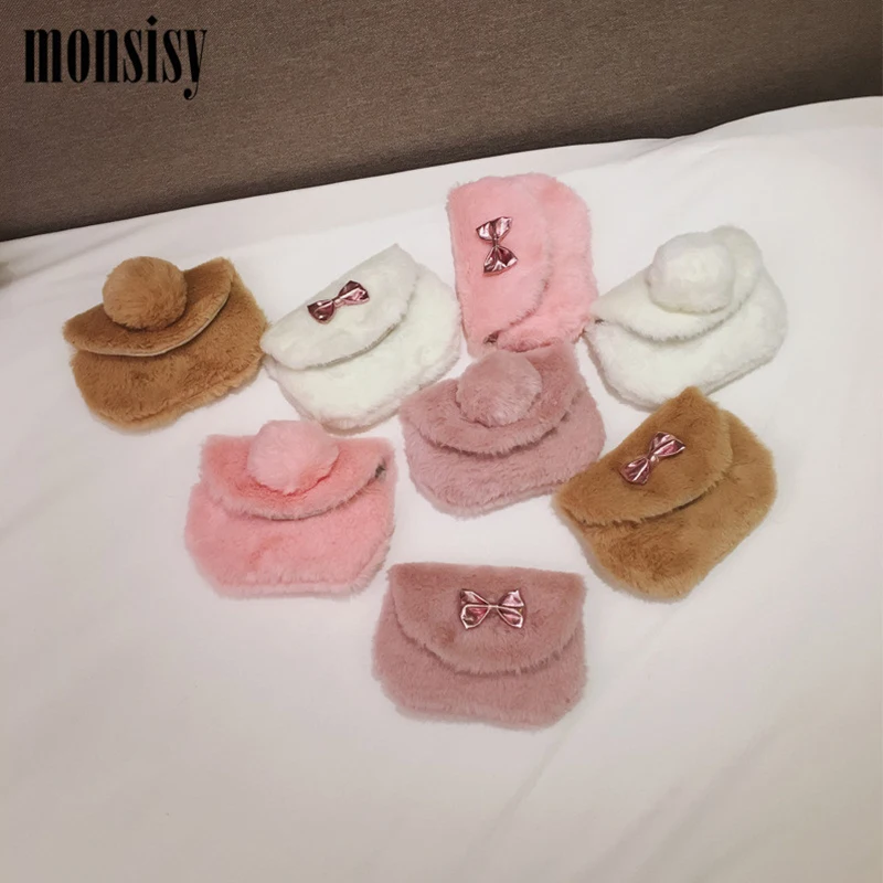 Monsisy/сумка через плечо из искусственного меха для девочек сумка на милый детский