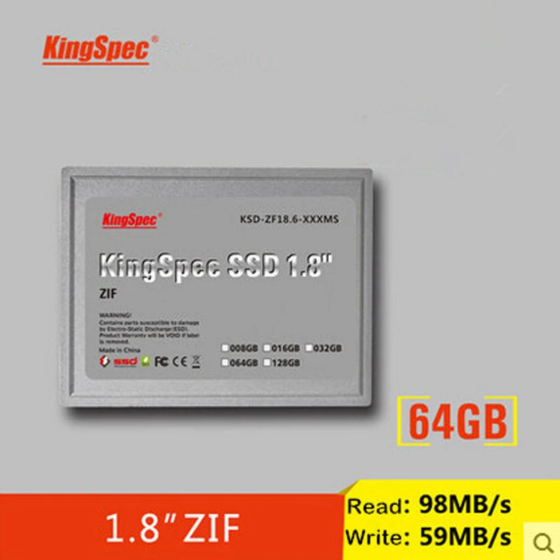 Бренд Kingspec KSD-ZF18.6-064MS 1.8 дюймов ZIF IDE SSD 64 ГБ твердотельный жесткий диск для