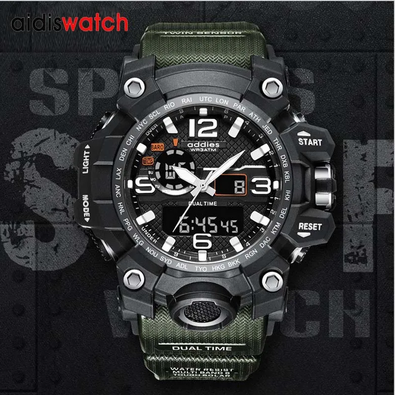 Addies Топ бренд модные часы мужские G стиль светящиеся водонепроницаемые