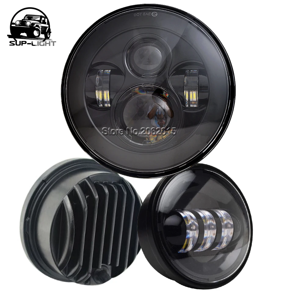 

1 Set 7" Round H4 sealed Beam LED Headlamp E9 with 4-1/2" Passing Lamps 4.5" Led Fog Light for Harley