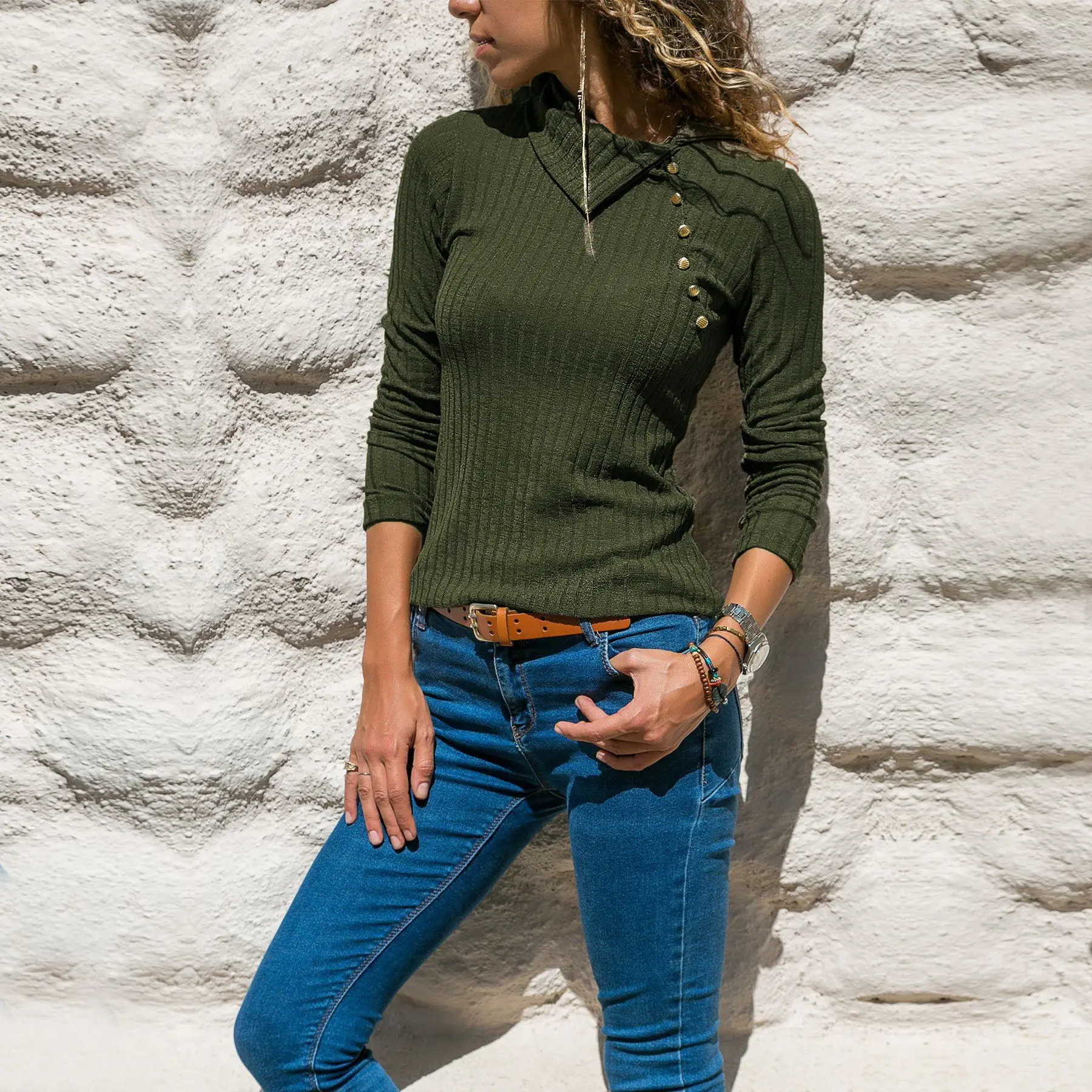 Spring 2019 Fashion Women Sweaters and Pullovers Long Sleeve Blouse Knitt Sweater Turn-down Collar Button Casual Top N410 | Женская