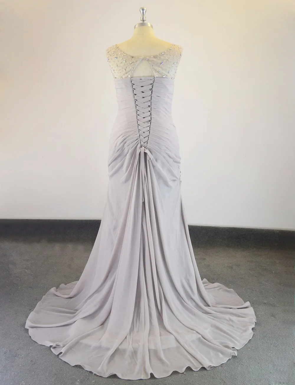 Длинная шифоновая Русалка без рукавов с рюшами для матери невесты цвет серый |