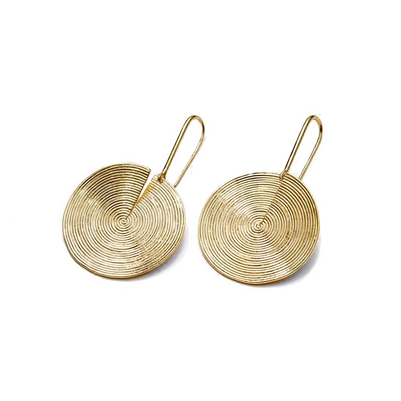 Женские серьги подвески LWONG круглые геометрические золотистого цвета с открытой