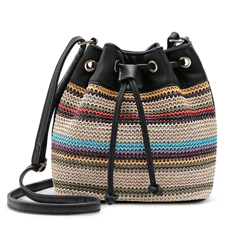 Богемный полосатый через плечо сумка-мешок Винтаж сумка большая Ретро Простой |