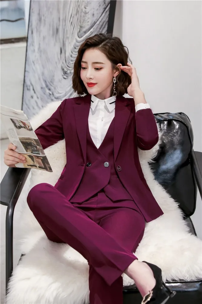 Новинка фиолетовые официальные женские деловые костюмы комплект из трех