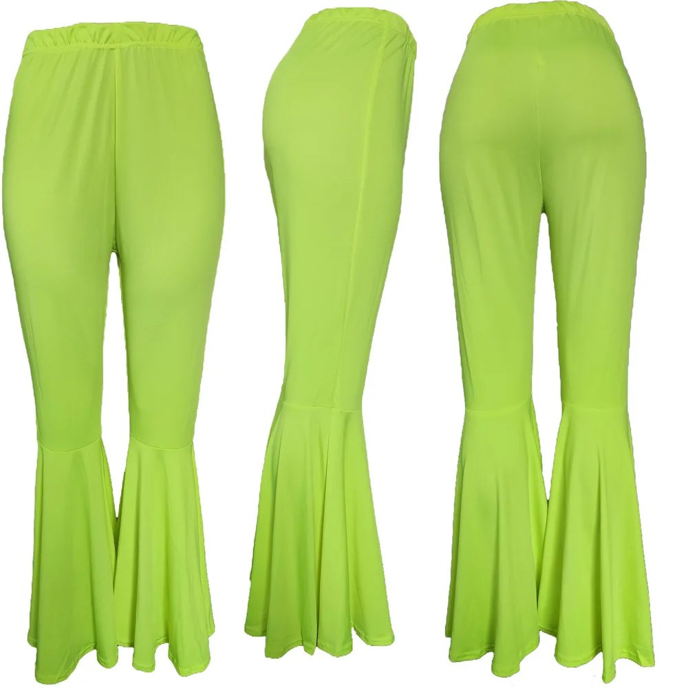 Женские неоново-зеленые расклешенные брюки с оборками и высокой талией | Женская