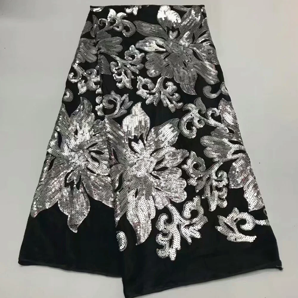 

Новейшая кружевная ткань с блестками высокого качества африканская черная кружевная ткань с серебряными блестками новый дизайн нигерийск...