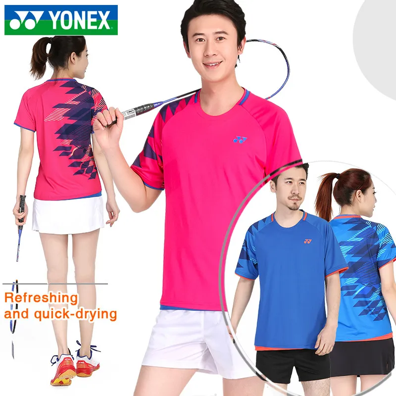 Yonex для мужчин женщин бадминтон комплект дышащий комфорт быстросохнущая футболка с короткими рукавами для фитнеса спортивный