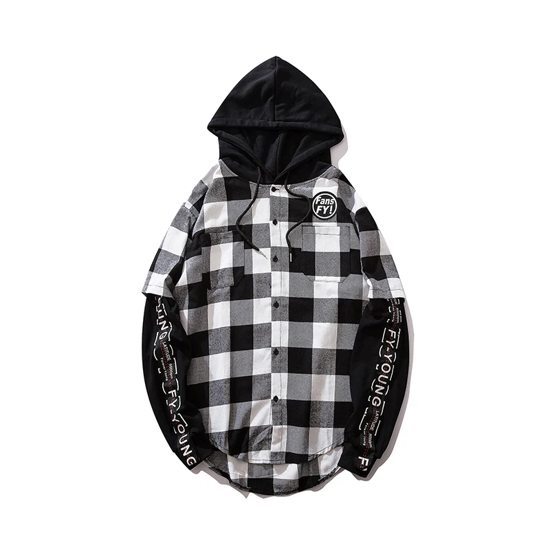 Новые мужские корейские свободные рубашки с длинным рукавом и капюшоном в стиле