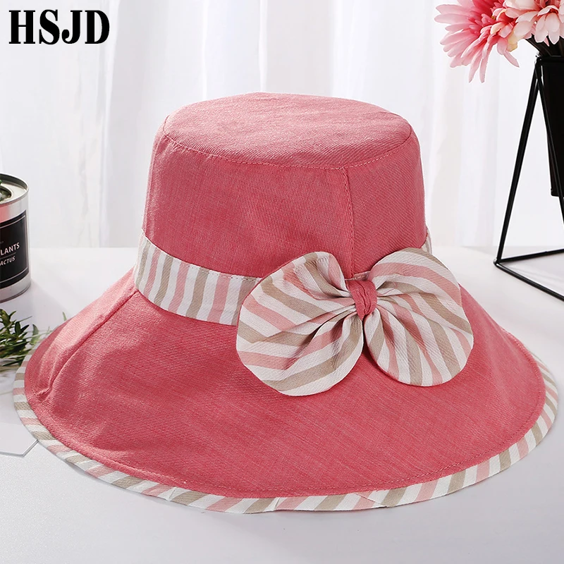 Полосатые летние солнцезащитные шляпы с бантом женские пляжные большими