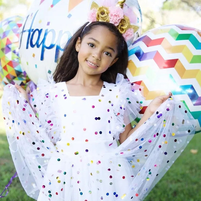 Kids Baby Colorful Sequins Dot Dress Infant Girl Pageant Party Birthday Tulle Tutu Princess Summer Sundress Clothes | Детская одежда и
