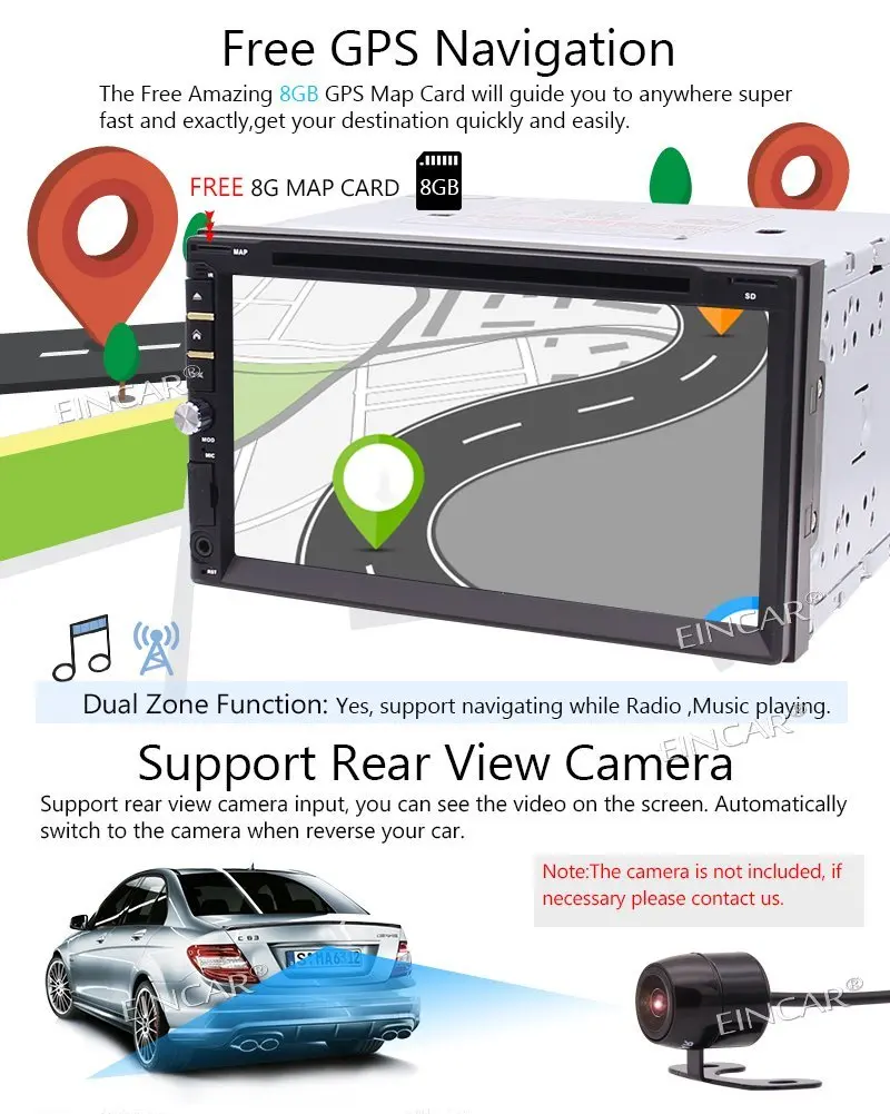 2 Din Car Stereo DVD CD Player Receiver Head Unit Radio GPS Navigator 3 Types of UI Bluetooth Capacitive Screen Remote+Camera |