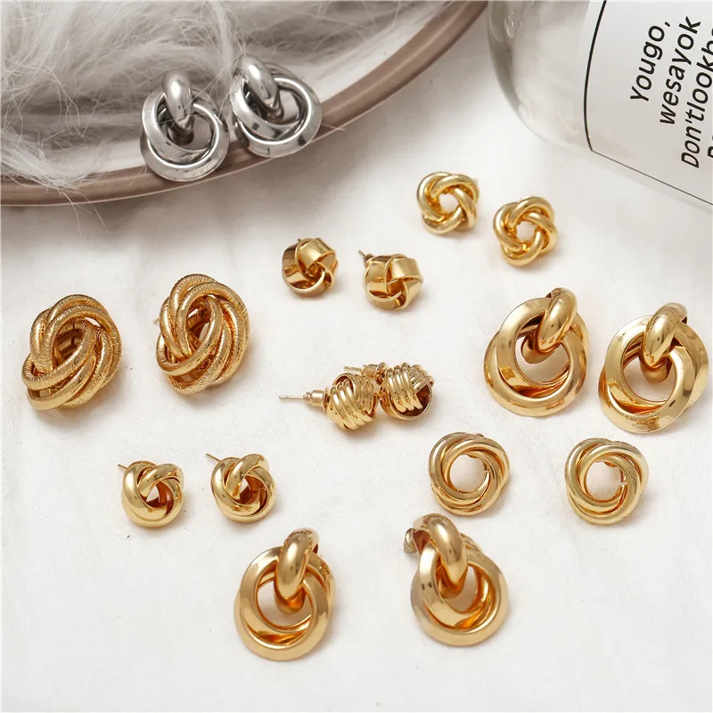 Модные Классические серьги гвоздики золотого цвета с витой любовью и узлом для