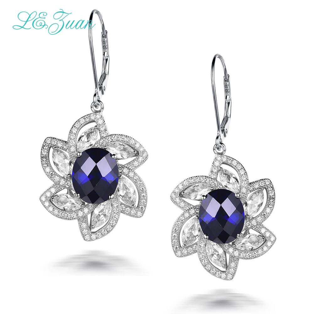 Lanzuan 100% Серебряные серьги-гвоздики из стерлингового серебра 925 пробы 5.84ct Голубой Камень Шахматная Доска Роскошный Цветок Для Женщин Рождественский Подарок.