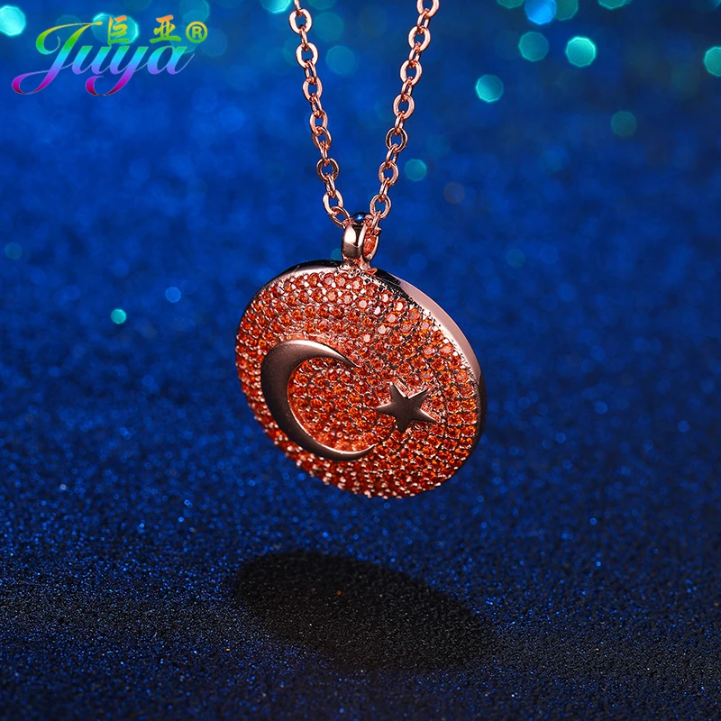 Juya ручная работа религиозное ювелирное изделие Micro Pave Zirco Турецкий флаг полумесяц