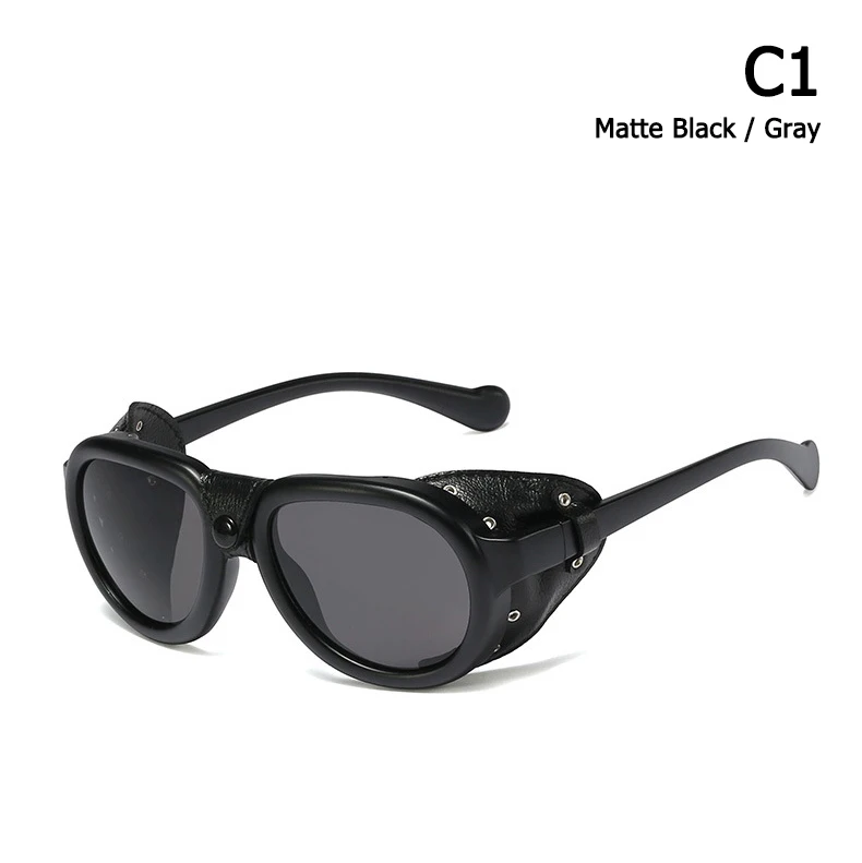 C1 Black Gray JackJad, Модные Винтажные Солнцезащитные очки в стиле стимпанк, в стиле панк, кожаные, с боковой защитой, фирменный дизайн, солнцезащитные очки Oculos De Sol 95209 - Цвет линз: C1 Black Gray