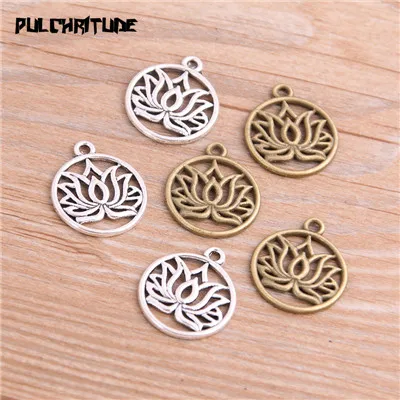 two color Pulchrode 20 шт 19*22 мм продукт два цвета Круглый Лотос амулеты завод кулон ювелирные изделия металлический сплав Ювелирная маркировка - Окраска металла: two color