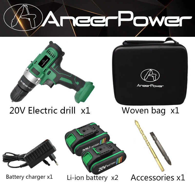 2pcs battery 20 в Ударная дрель, электрическая отвертка, электрическая ручная дрель, аккумуляторная батарея, молоток, дрель для дома, Diy, электроинструменты - Цвет: 2pcs battery