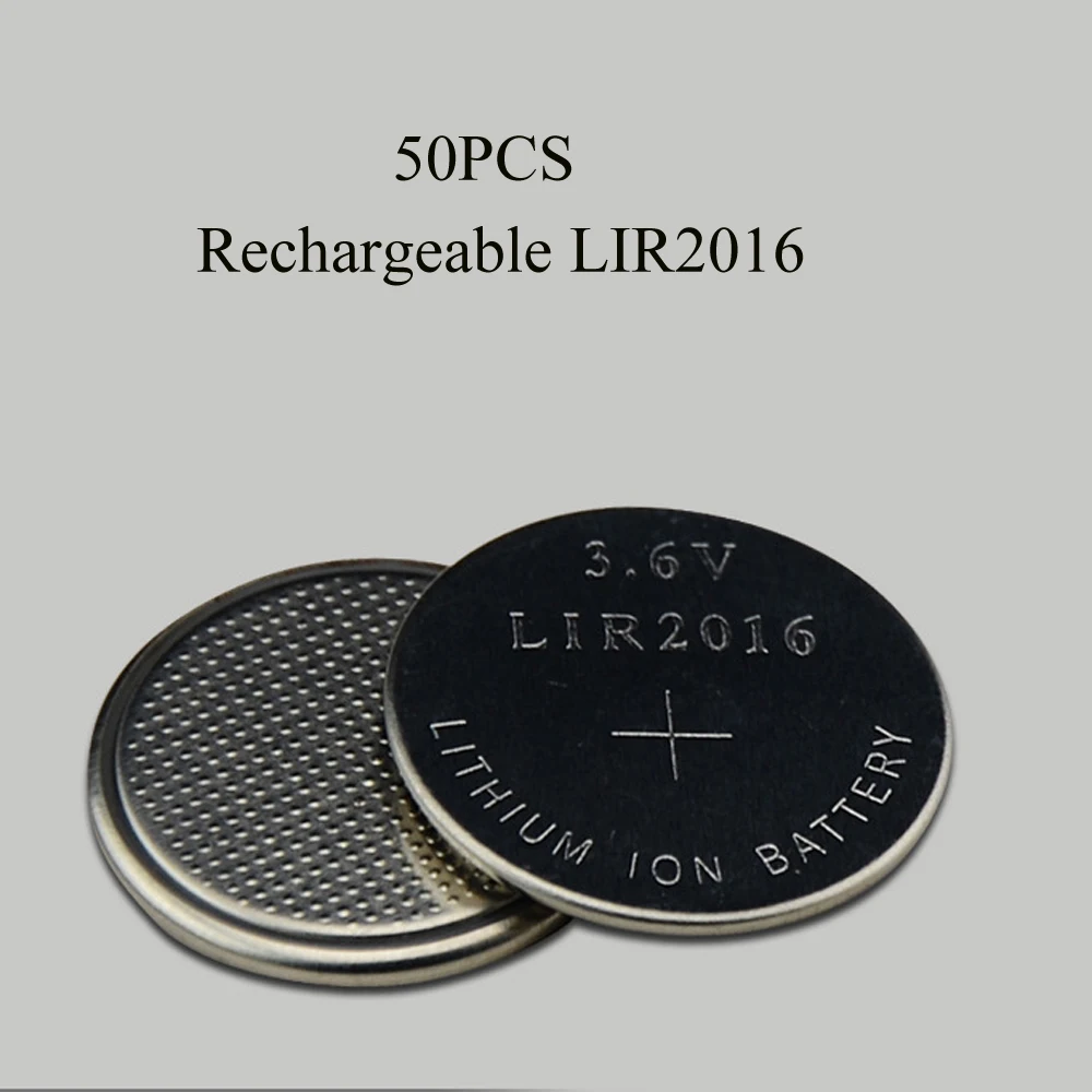 

Soravess 50PCS 3.6V LIR2016 Lithiium lir Ion Rechargeable Battery 15mAH Li-ion button coin cell replace for CR2016 CR 2016