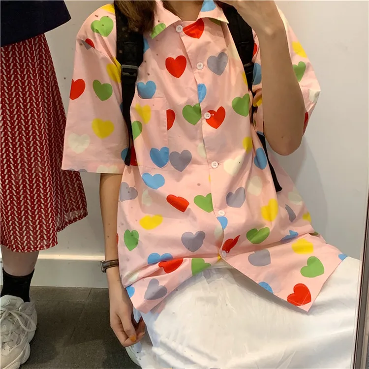 Для женщин рубашки для мальчиков корейский Ulzzang Sweet Love печати короткий рукав