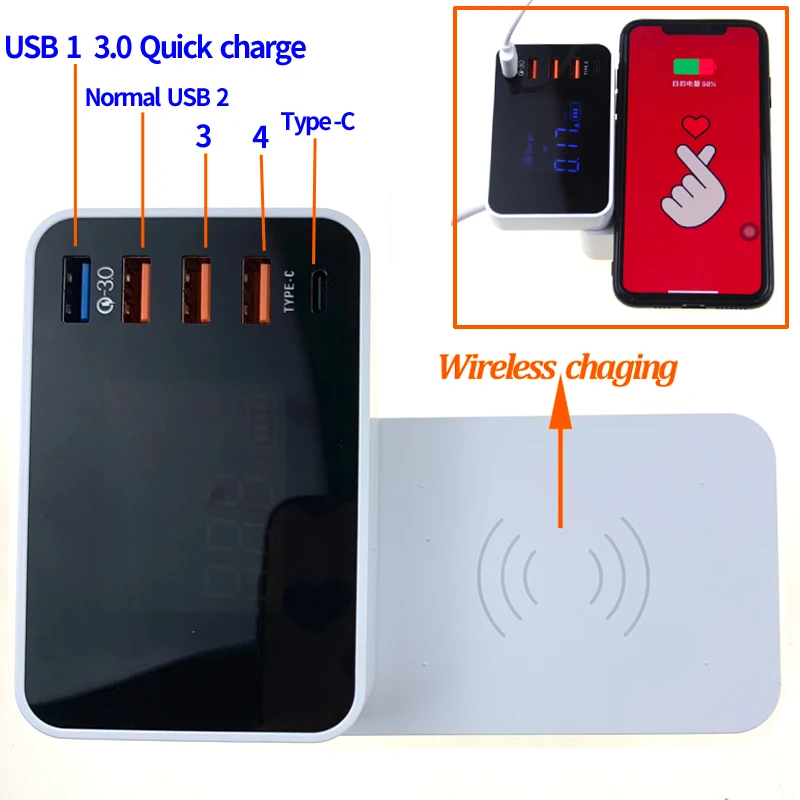 Беспроводное зарядное устройство QI 10 Вт Quick Charge 3 0 многофункциональное USB Type C со