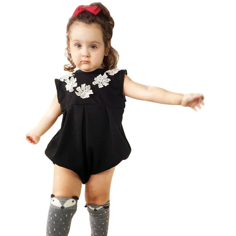 Summer Brand Newborn Girls Clothing Lace Bodies 0-2 Years Children's Sleeves Black | Мать и ребенок