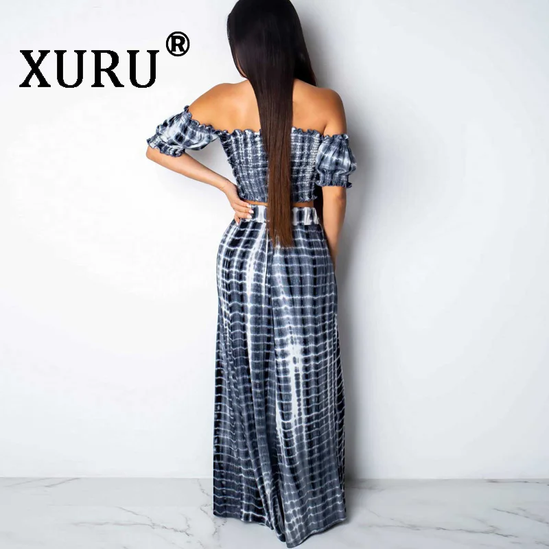 

XURU Summer New Gradient Printed Jumpsuit Two-pieceWomen's Sexy Jumpsuit Wrapped Chest Wide Leg Pants Set
