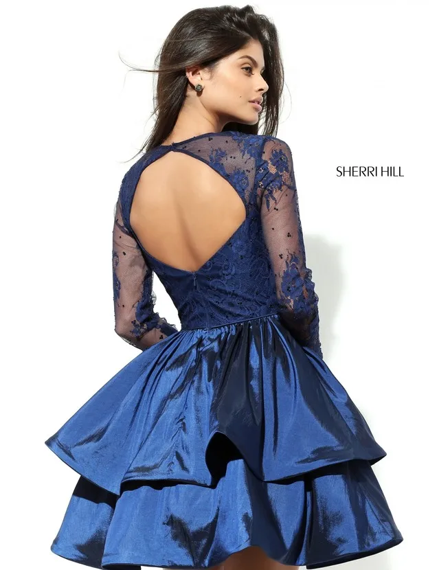 2017 Sparkly Королевский Синий Атласная Короткие Homecoming Платья Кружева С Длинным