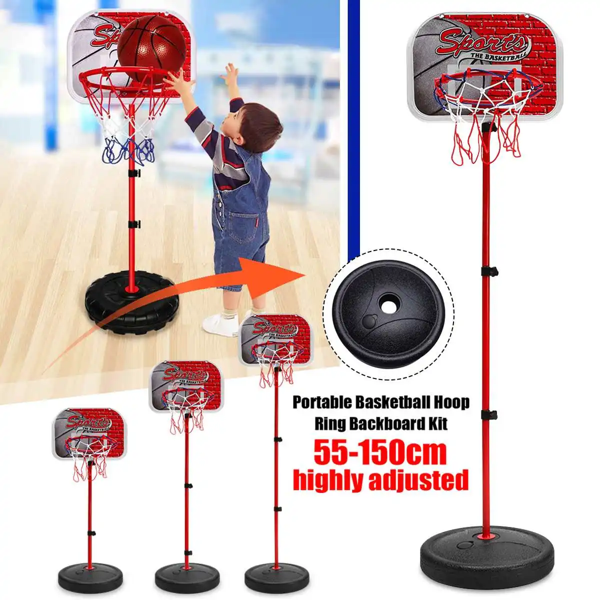 Регулируемый 55-150 см щит с кольцом для мини-баскетбола кольцо Backboard Kit внутреннее крепление детская игрушка для детей игра баскетбольные мячи с Pum