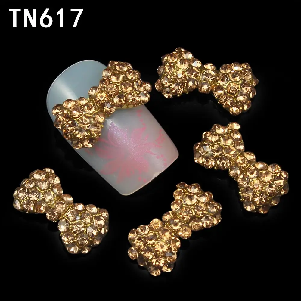 Blueness 10 Pcs Clear AB Colorful Nail Rhinestones Nails Gold Silver 3D Alloy Butterfly Bow Tie Design Art Decorations | Красота и