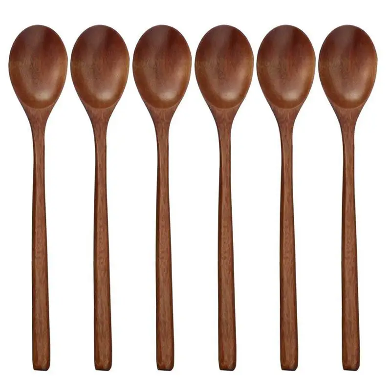 Wooden Деревянные ложки, 6 шт кисточки с деревянной ложки для еды смешивание, перемешивание Пособия по кулинарии, ложки с длинной ручкой ложка с японским Стиль Кухня рабочими электрическими схемами - Цвет: Wooden