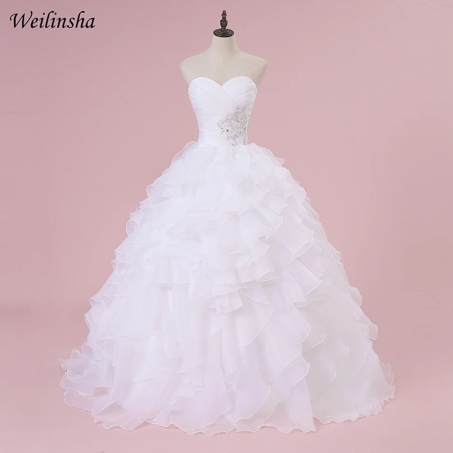 

Weilinsha In Stock Corset Wedding Dress Sweetheart Sleeveless Ball Gown Ruffles Organza Bridal Wedding Gowns Robe De Mariage