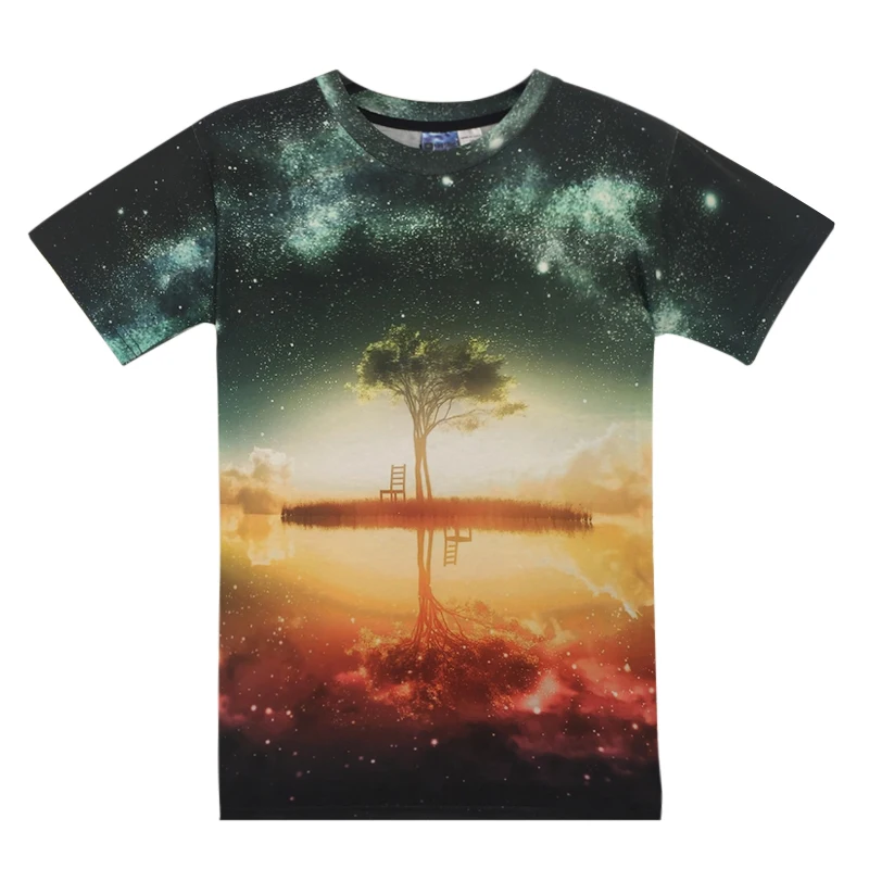 Брендовая Мода 2017 мужская летняя футболка топы хип хоп 3D Lanscape с принтом Футболка