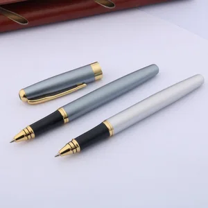 Ручка-роллер из нержавеющей стали 388, серебристая, синяя, с золотыми стрелками