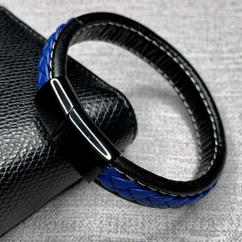 K Black Clasp Мужской браслет, многоцветные плетеные кожаные браслеты, модные, нержавеющая сталь, магнитная застежка, мужской браслет на запястье,, Pulsera Masculina - Окраска металла: K Black Clasp