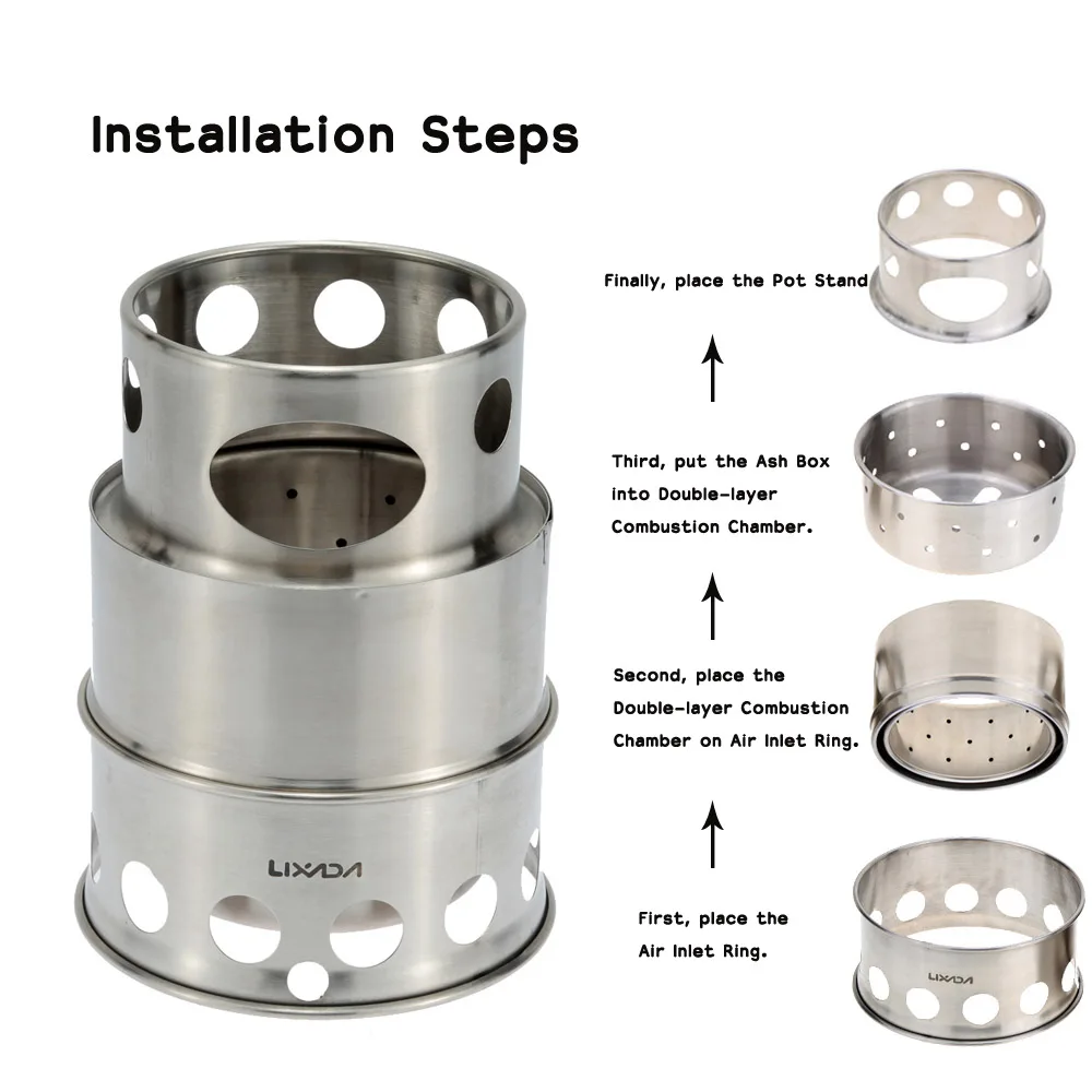 Портативная уличная дровяная плита Lixada для кемпинга и пикника компактная
