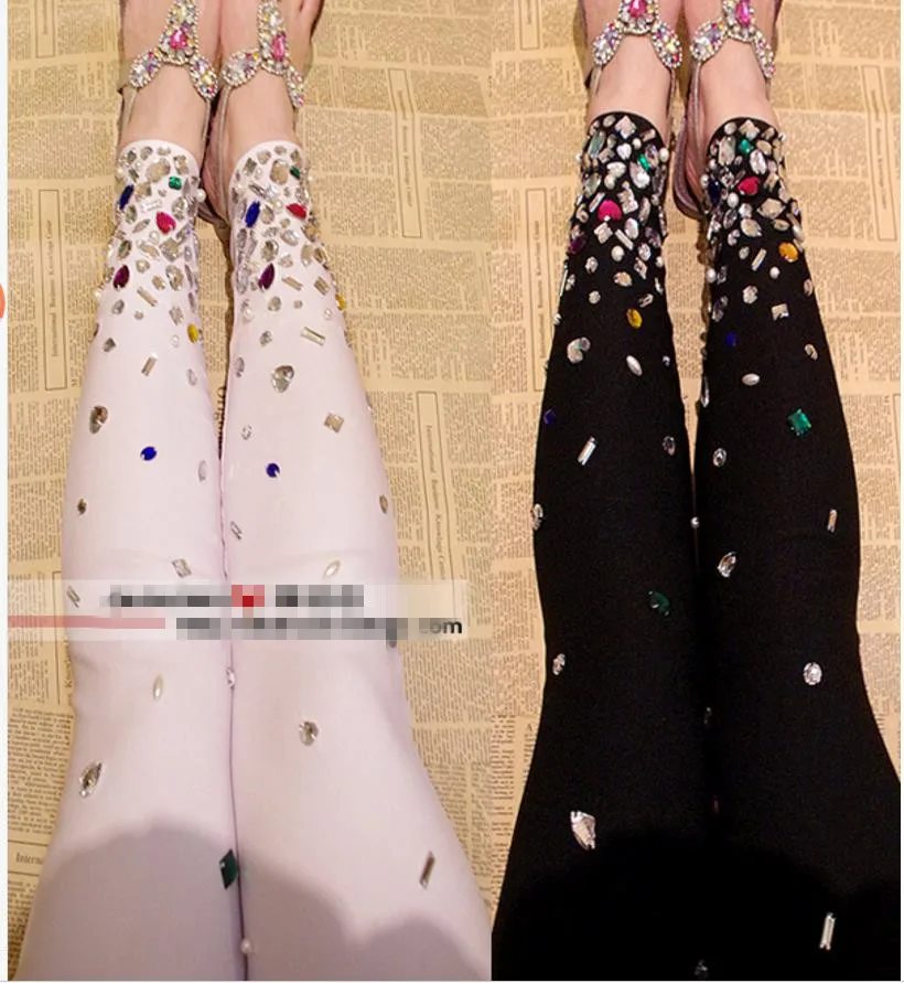 Женские леггинсы с высокой талией эластичные облегающие со стразами модель 3XL на