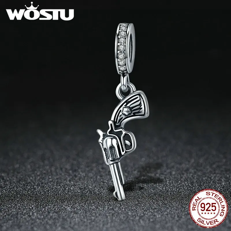 

WOSTU Authentic 925 Sterling Silver Vintage Revolver Pistol Pendant Charm fit Bracelet Necklace DIY Beads Jewelry CQC508