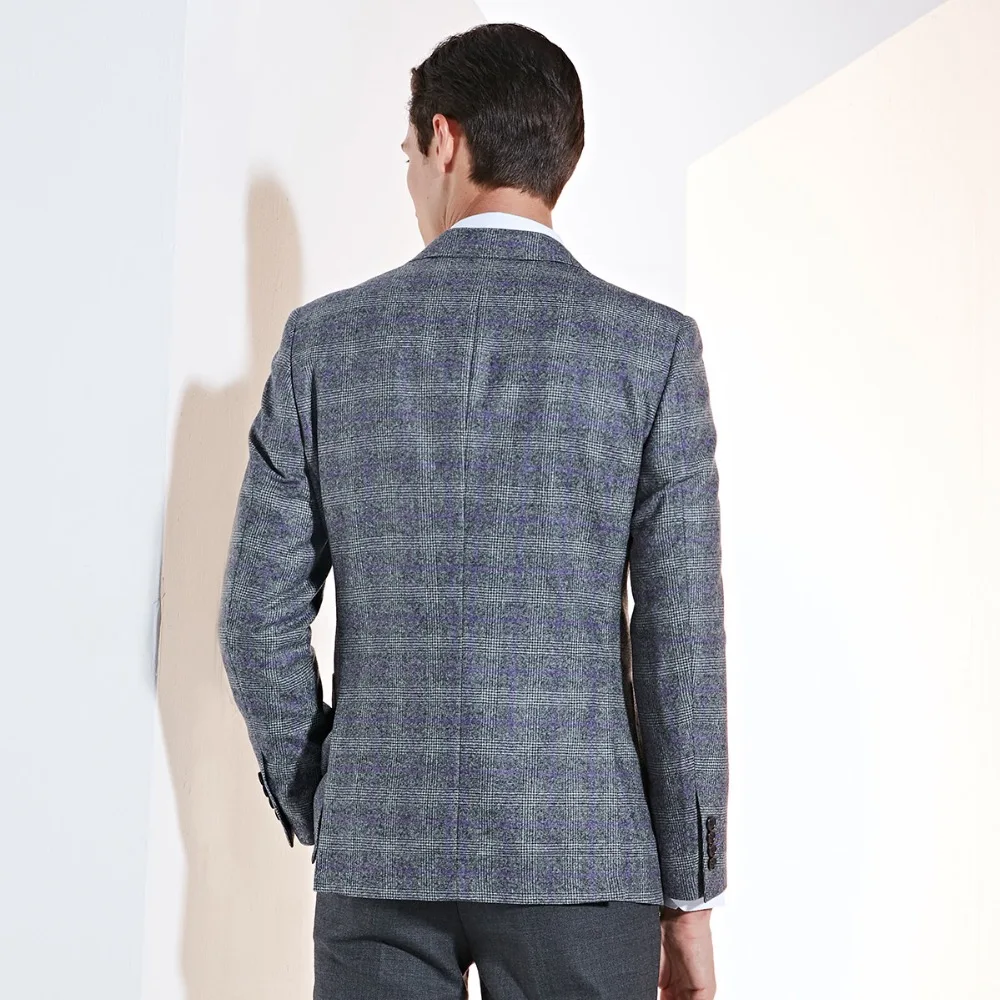 100% wool blazer men grey plaid mens clothes 2018 new autumn winter warm fashion single breasted wedding groom wear full sleeve