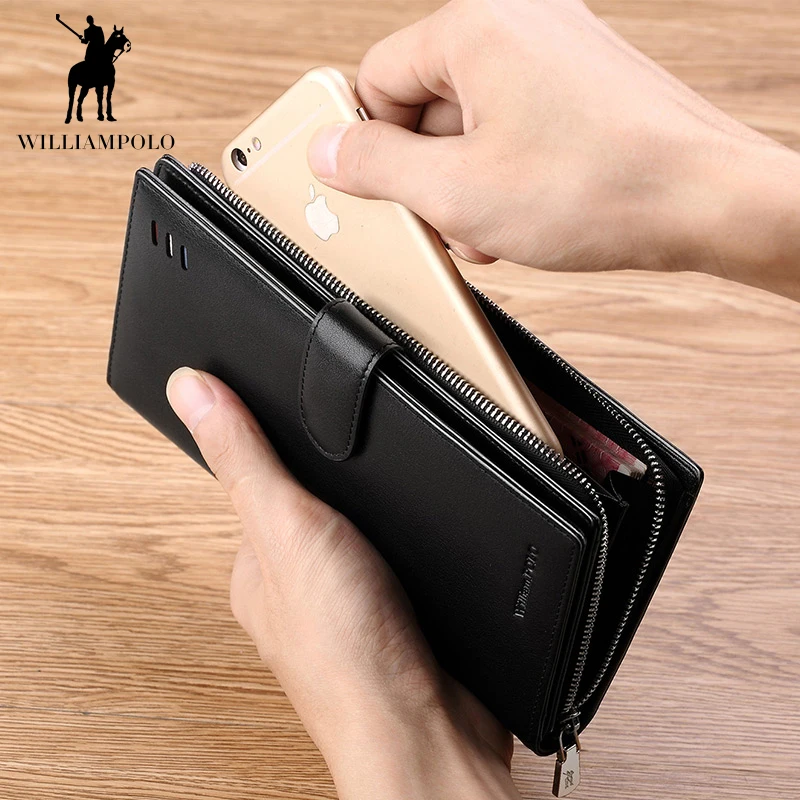 Мужской Длинный кошелек WilliamPolo из натуральной кожи с держателем для кредитных