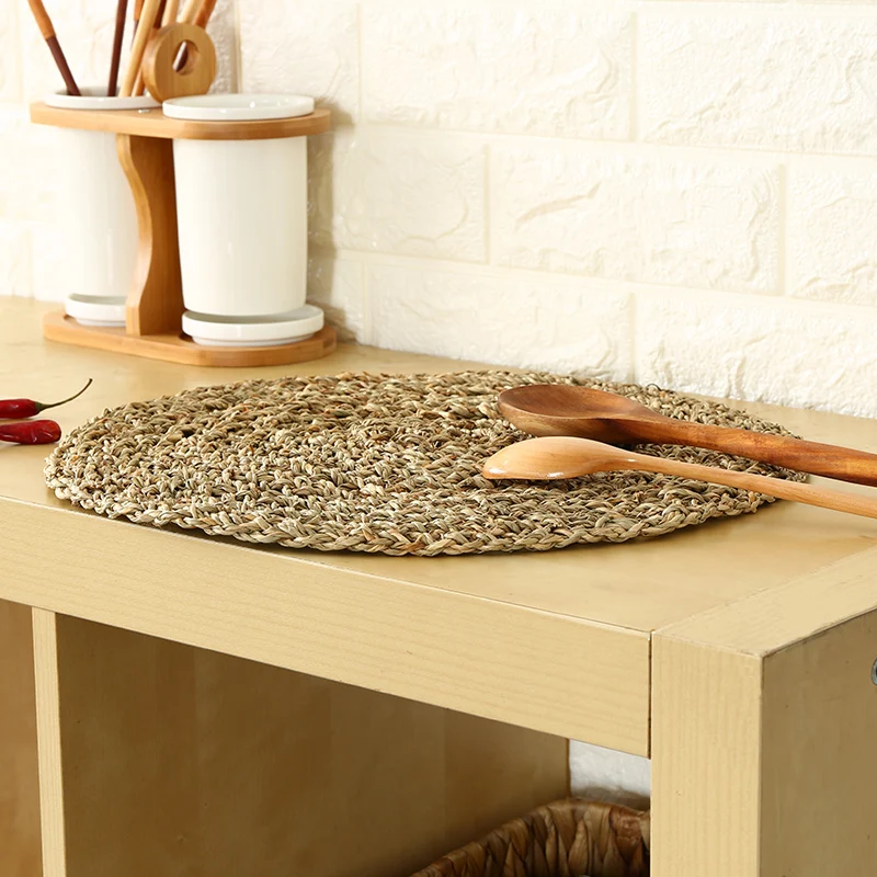 Коврик для стола из натуральной соломы тканые салфетки круглые подставки